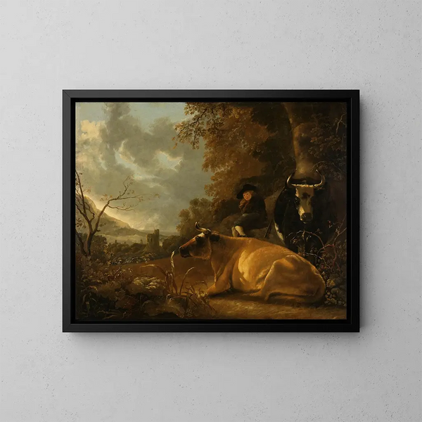 Maisema lehmiä ja nuorta paimenia - Aelbert Cuyp — kehystetty taideteos seinällä