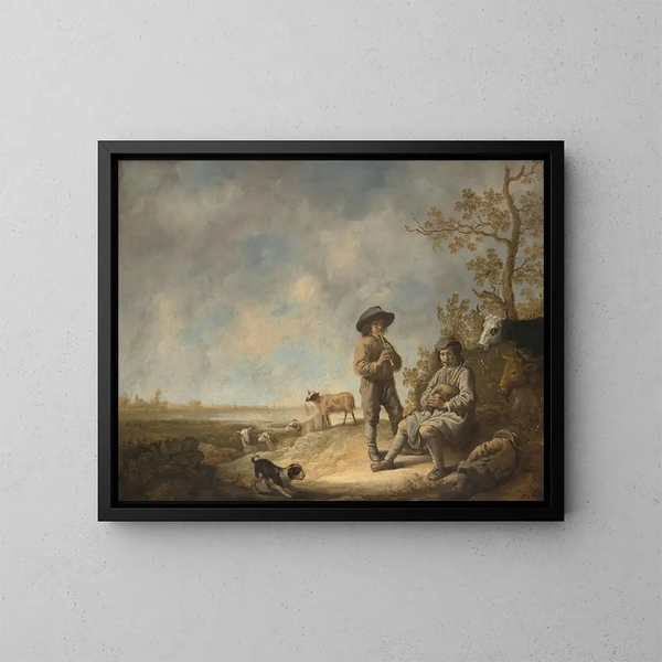 Bergers jouant de la flûte - Aelbert Cuyp — kehystetty taideteos seinällä