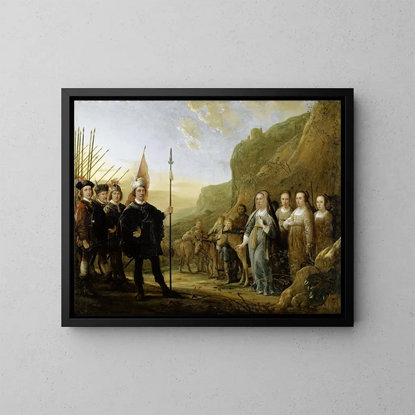 La rencontre de David et Abigail Portrait de la famille de Lowijs Jacobsz Molenschot et de sa femme Janneken Jansdr Rokus - Aelbert Cuyp — kehystetty taideteos seinällä