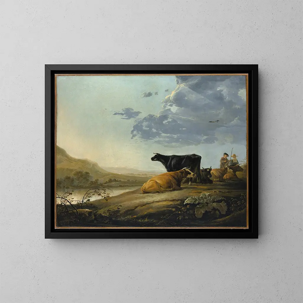 Nuoret paimenet lehmäineen - Aelbert Cuyp — kehystetty taideteos seinällä