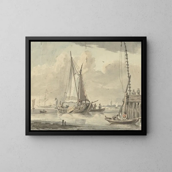 Bateaux à voiles sur la rivière près de Dordrecht - Aert Schouman — kehystetty taideteos seinällä