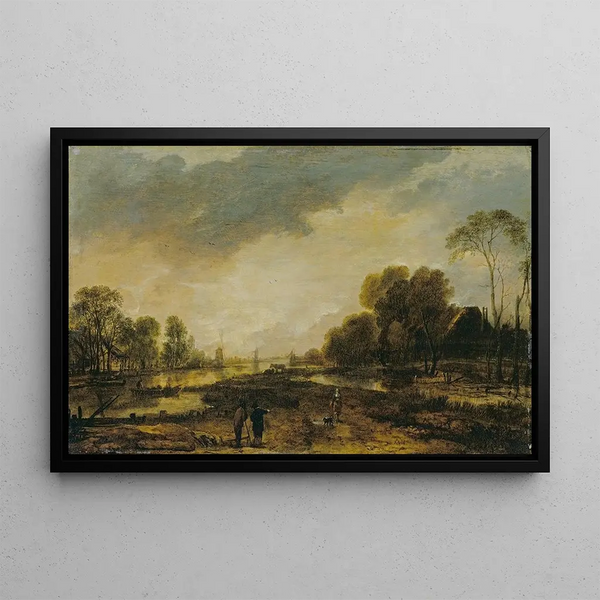Averstaskuvajoenäkymä, ilta - Aert van der Neer — kehystetty taideteos seinällä