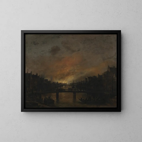 Tulipalo Amsterdamin yössä - Aert van der Neer — kehystetty taideteos seinällä