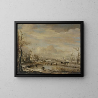 Aert van der Neer - Frozen River with a Footbridge.webp
