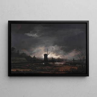 Aert van der Neer - Moonlit Landscape With A Windmill.webp