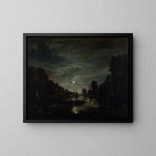 Vesistömaisema kuutamossa - Aert van der Neer — kehystetty taideteos seinällä