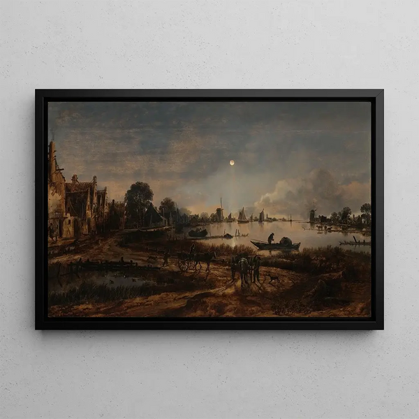 Joki kuutamossa - Aert van der Neer — kehystetty taideteos seinällä