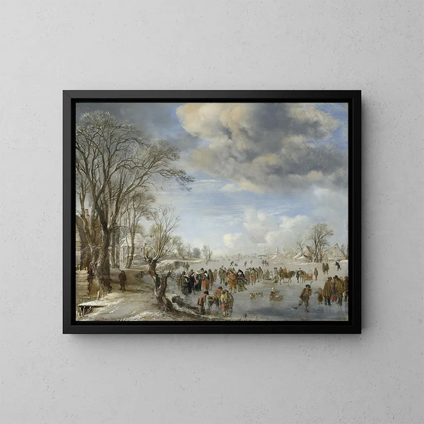Hiver en Hollande, scène de patinage - Aert van der Neer — kehystetty taideteos seinällä