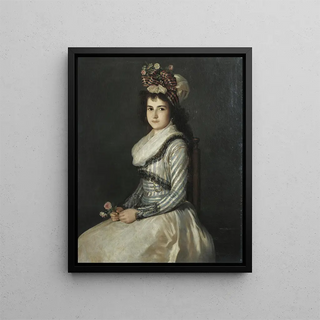 Agustn Esteve y Marques - Portrait Of A Young Woman Holding Two Roses.webp