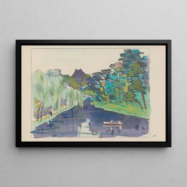 Akamatsu Rinsaku - Teehuoneen Temple Isshinji -kahvilan kahdeksan ikkunan Maalaus — kehystetty taideteos seinällä