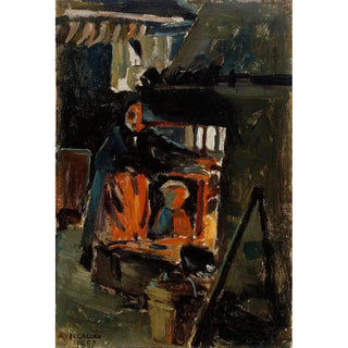 Akseli GallenKallela - In Front Of The Stove Inside The Living Room.webp