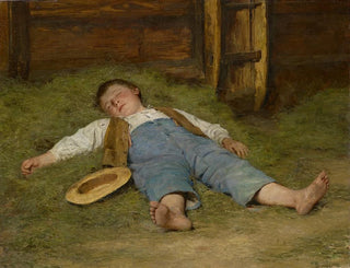 Poika nukkumassa heinässä - Albert Anker — näkymä teoksesta