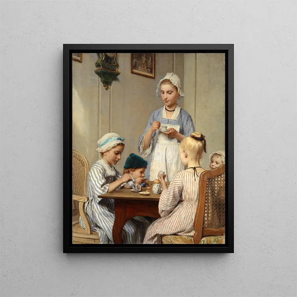 Lapset aamiaisella - Albert Anker — kehystetty taideteos seinällä