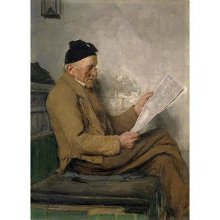 Albert Anker - Farmer Reading on the Stove Bench.webp