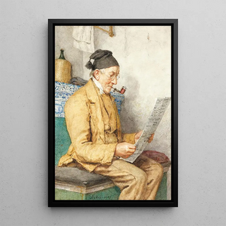 Albert Anker - Reading Farmer Sitting By The Tiled Stove.webp