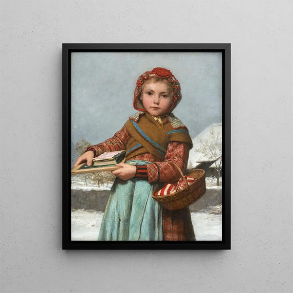 Ecolière avec ardoise et panier à couture - Albert Anker — kehystetty taideteos seinällä