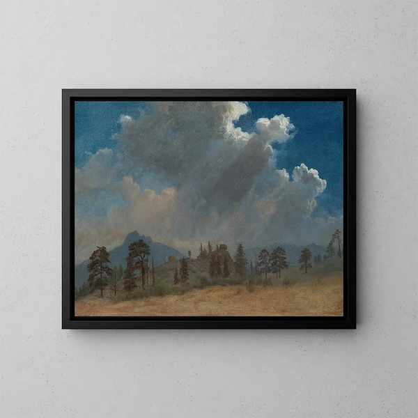 Kuusi ja myrskyiset pilvet - Albert Bierstadt — kehystetty taideteos seinällä