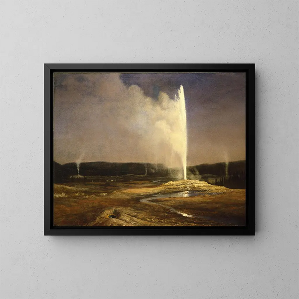 Geysers dans le parc national de Yellowstone - Albert Bierstadt — kehystetty taideteos seinällä