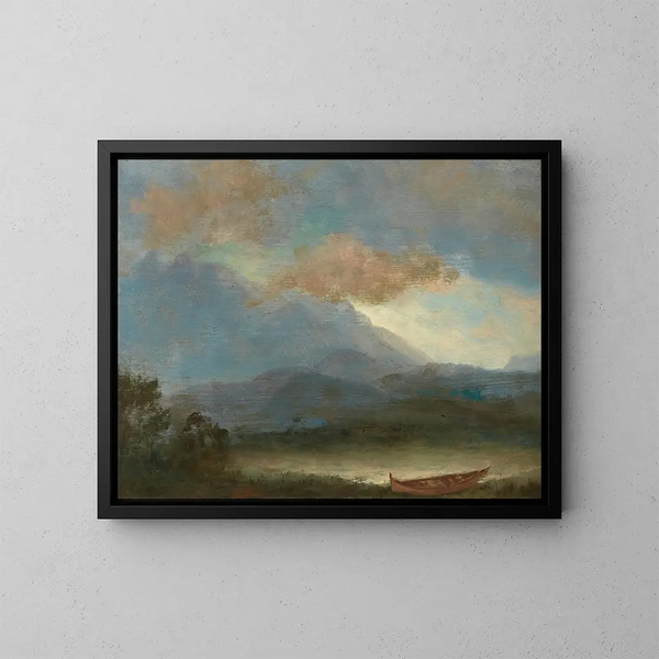 Canoë indien au bord du lac - Albert Bierstadt — kehystetty taideteos seinällä