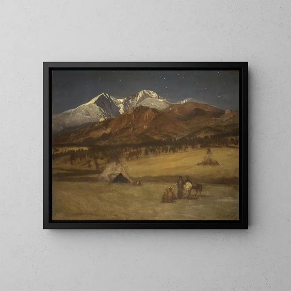 Campement indien au crépuscule - Albert Bierstadt — kehystetty taideteos seinällä