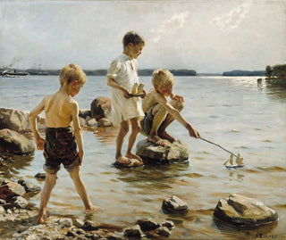 Lasten leikkimässä rannalla - Albert Edelfelt — näkymä teoksesta