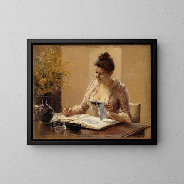 Nainen kirjoittamassa kirjeen - Albert Edelfelt — kehystetty taideteos seinällä
