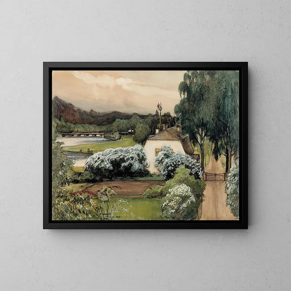 La maison des intendants au manoir de Saari - Albert Edelfelt — kehystetty taideteos seinällä