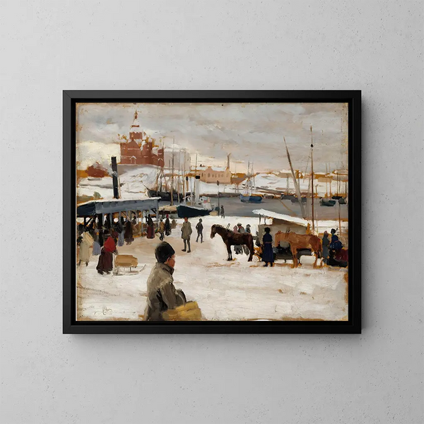 Helsinki-markkinatorin talvipäivän maalaus - Albert Edelfelt — kehystetty taideteos seinällä