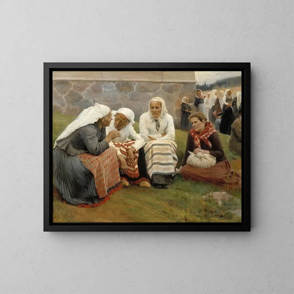 Naiset kirkon edessä Ruokolahdella - Albert Edelfelt — kehystetty taideteos seinällä