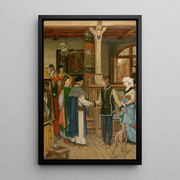 Maalauksen jäljennös Magistraatit vierailevat Jan van Eyckin ateljeessa - Albert Frans Lieven De Vriendt