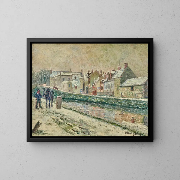 Moret-sur-Loingin kylä lumisateessa - Albert Gleizes — kehystetty taideteos seinällä