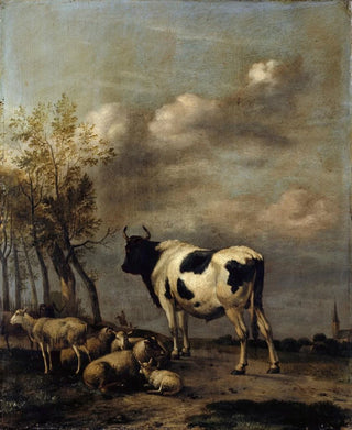 Albert Jansz Klomp - Pasturage with Black and White Bull.webp