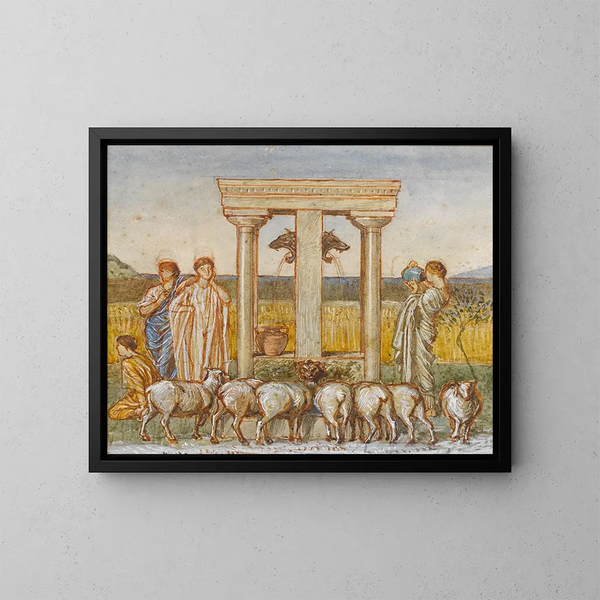 Study for a pastoral scene of shepherds and young girls near a well around 1886 - Albert Joseph Moore — kehystetty taideteos seinällä