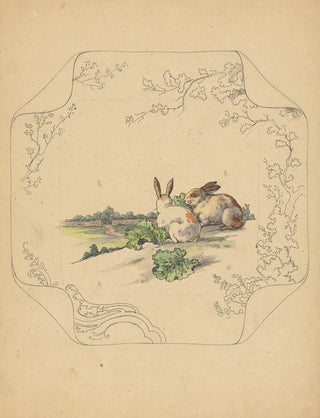 Albert Louis Dammouse - Ontwerp voor bord van het model Square met twee konijnen.webp