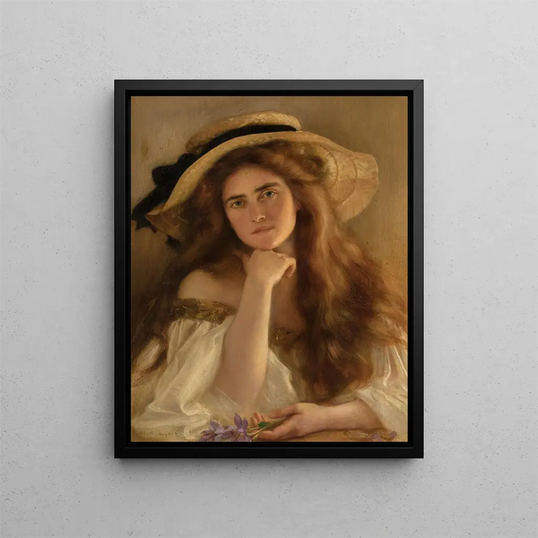 Nuori nainen suurikukkaisen hatun kanssa - Albert Lynch — kehystetty taideteos seinällä