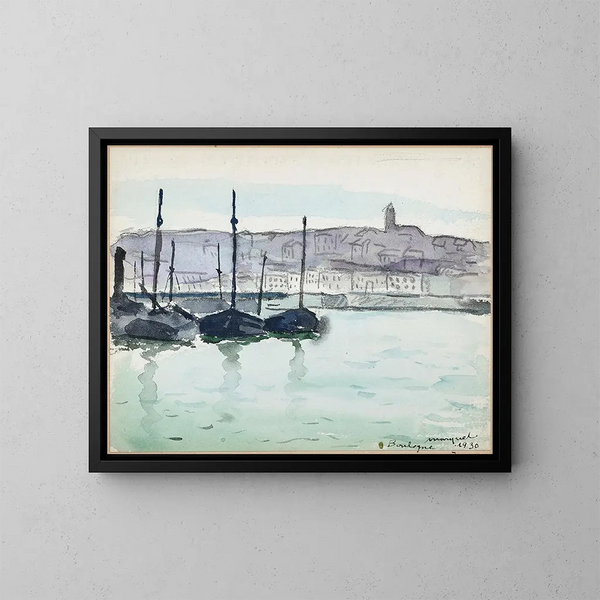 Boulogne-sur-Mer, veneitä satamassa - Albert Marquet — kehystetty taideteos seinällä