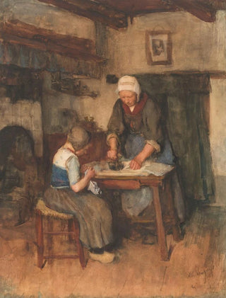 Albert Neuhuys - Interieur met strijkende vrouw en naaiend kind.webp