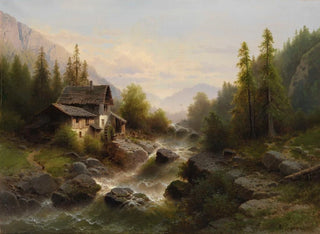 Albert Rieger - Landschaft mit Wassermhle im Berner Oberland.webp