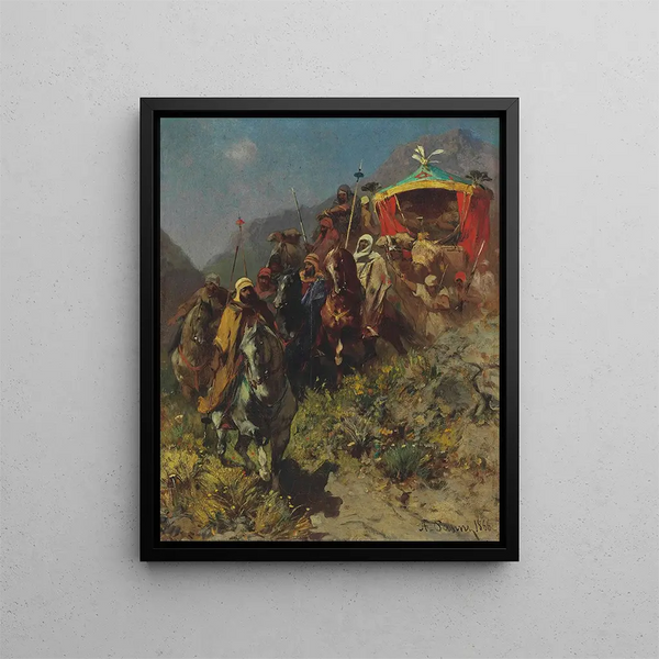 Une caravane sur un col de montagne - Alberto Pasini — kehystetty taideteos seinällä
