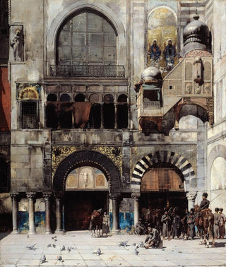 Alberto Pasini - Circassian Cavalry Awaiting their Commanding Officer at the Door of a Byzantine Monument.webp