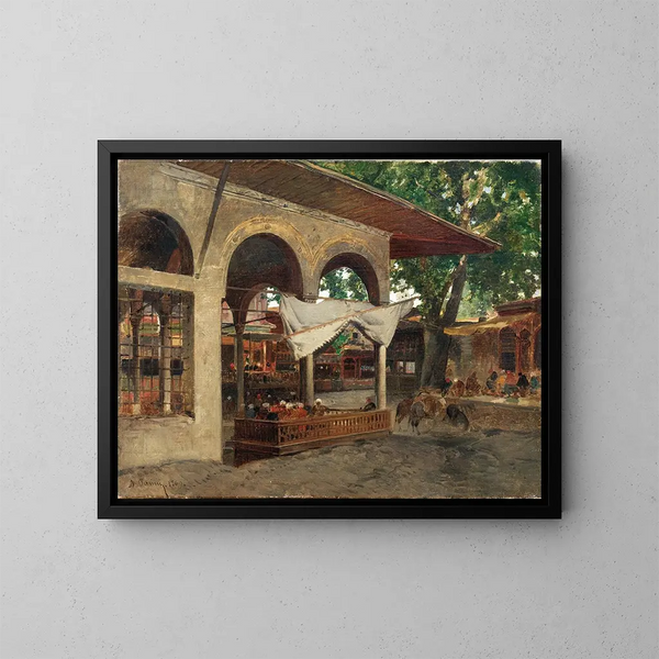 Istanbul under a portico in Beykoz - Alberto Pasini — kehystetty taideteos seinällä