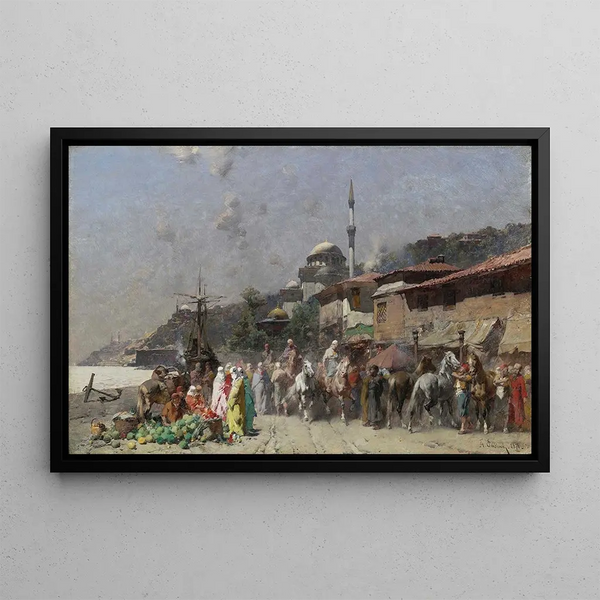 Alberto Pasini - Marketplace On The Bosporus Constantinople And The New Mosque Beyond.webp