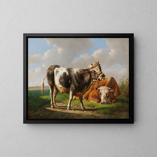 Albertus Verhoesen - Der Angeber Junger Stier und liegende Kuh.webp
