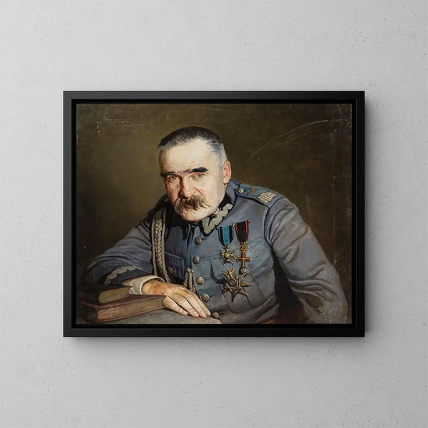 Piłsudski-porträt - Aleksander Krawczyk — kehystetty taideteos seinällä