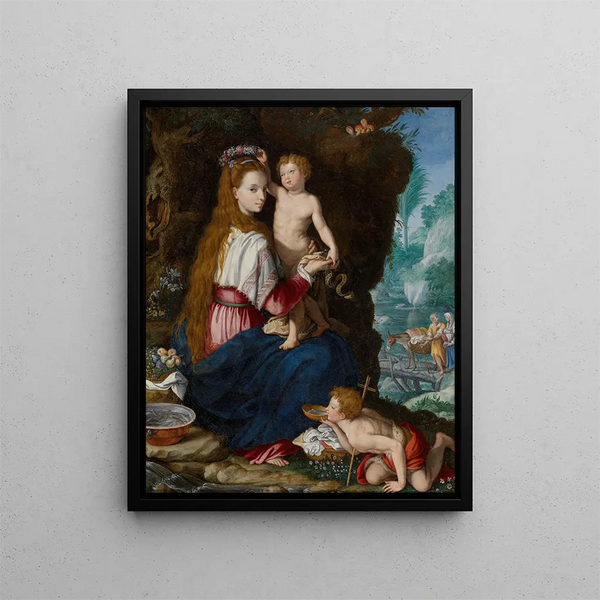 La Vierge avec l'enfant saint Jean-Baptiste - Alessandro Allori — kehystetty taideteos seinällä