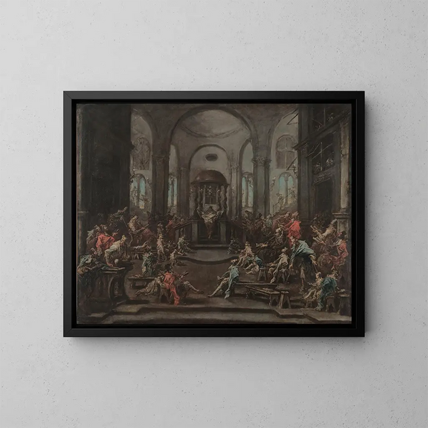 Sisätiloista synagogassa - Alessandro Magnasco — kehystetty taideteos seinällä
