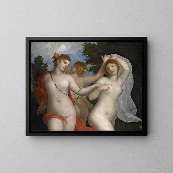Les Trois Grâces - Alessandro Varotari — kehystetty taideteos seinällä