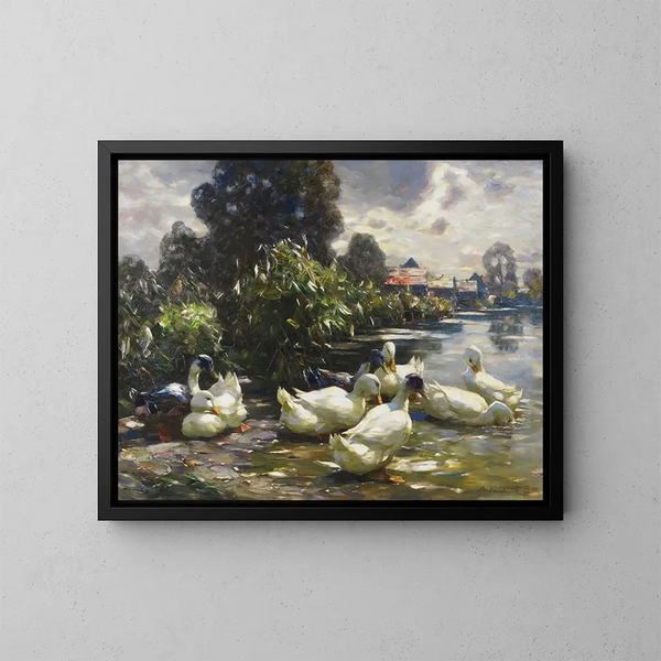 Huit canards au bord de l'eau - Alexander Koester — kehystetty taideteos seinällä