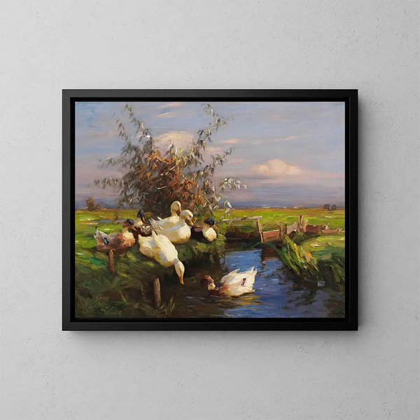 Sept canards au fossé - Alexander Koester — kehystetty taideteos seinällä