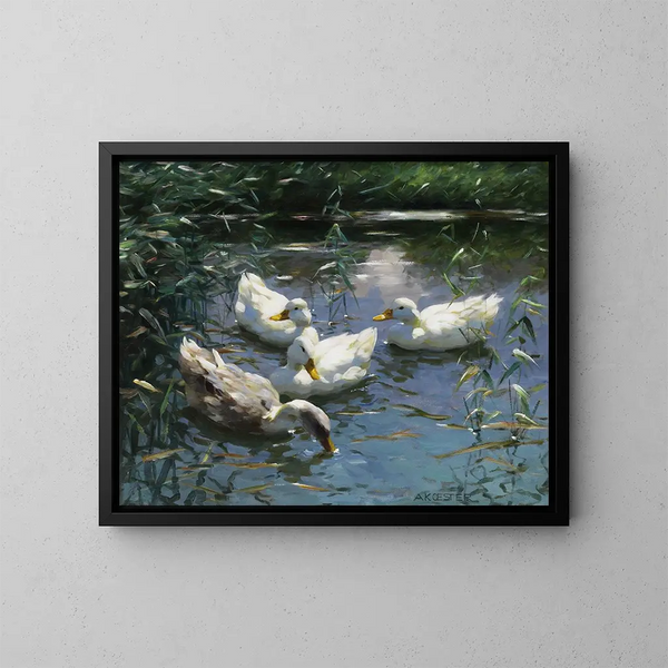 Quatre canards dans l'étang - Alexander Koester — kehystetty taideteos seinällä
